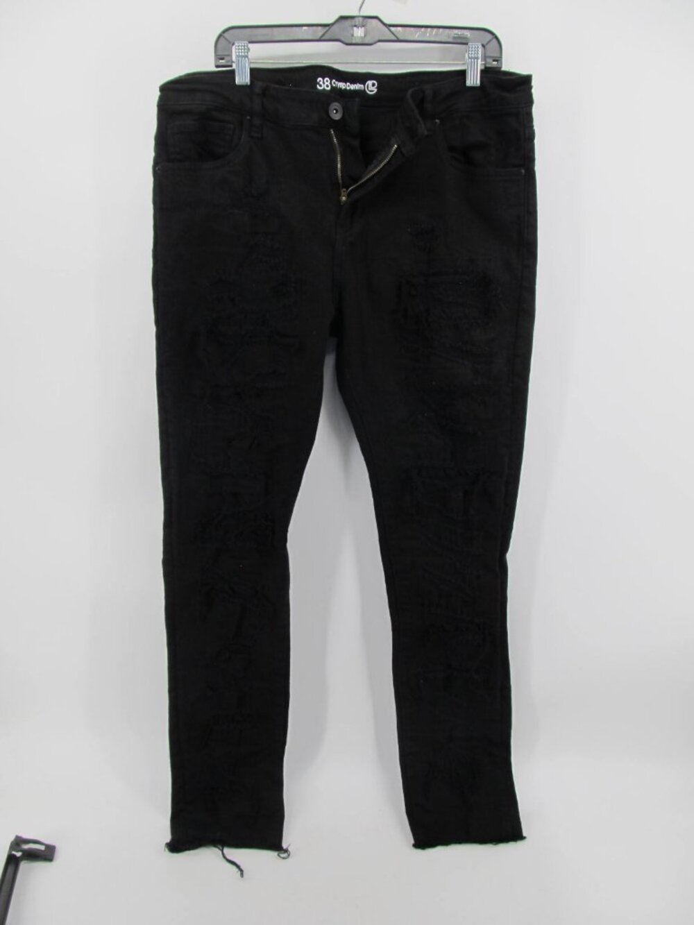 Crysp Demin Distressed Jeans Mens 38x31" Black Stretch